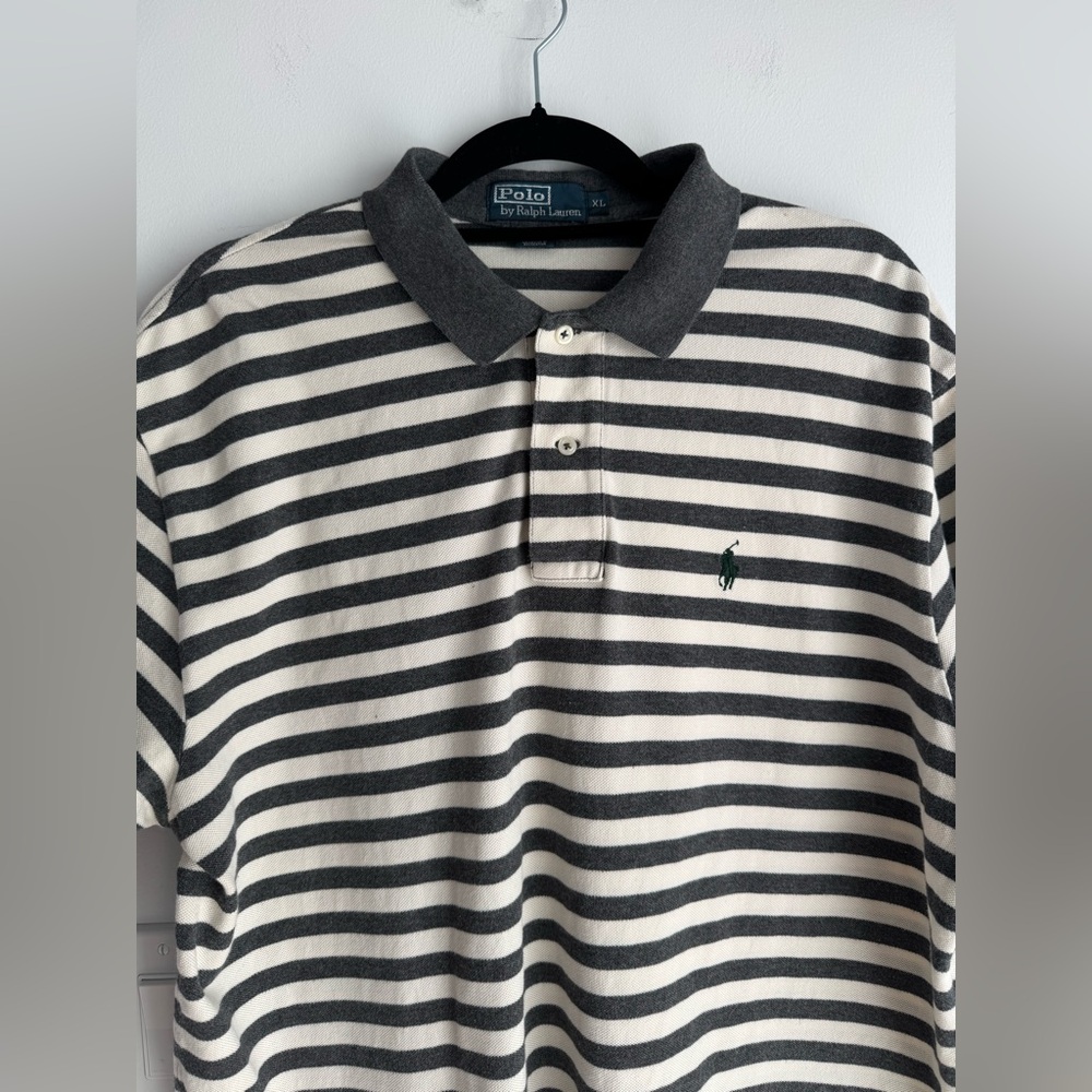 Vintage Polo Ralph Lauren Short Sleeve Polo Gray Striped Size XL - Picture 2 of 11